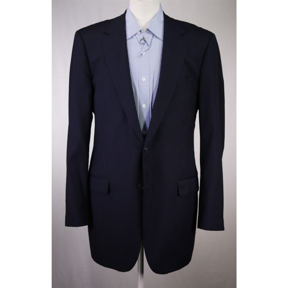 J Lancaster Custom Tailored Solid Navy Blue Woven Wool Blazer Jacket 44L - Picture 2 of 10